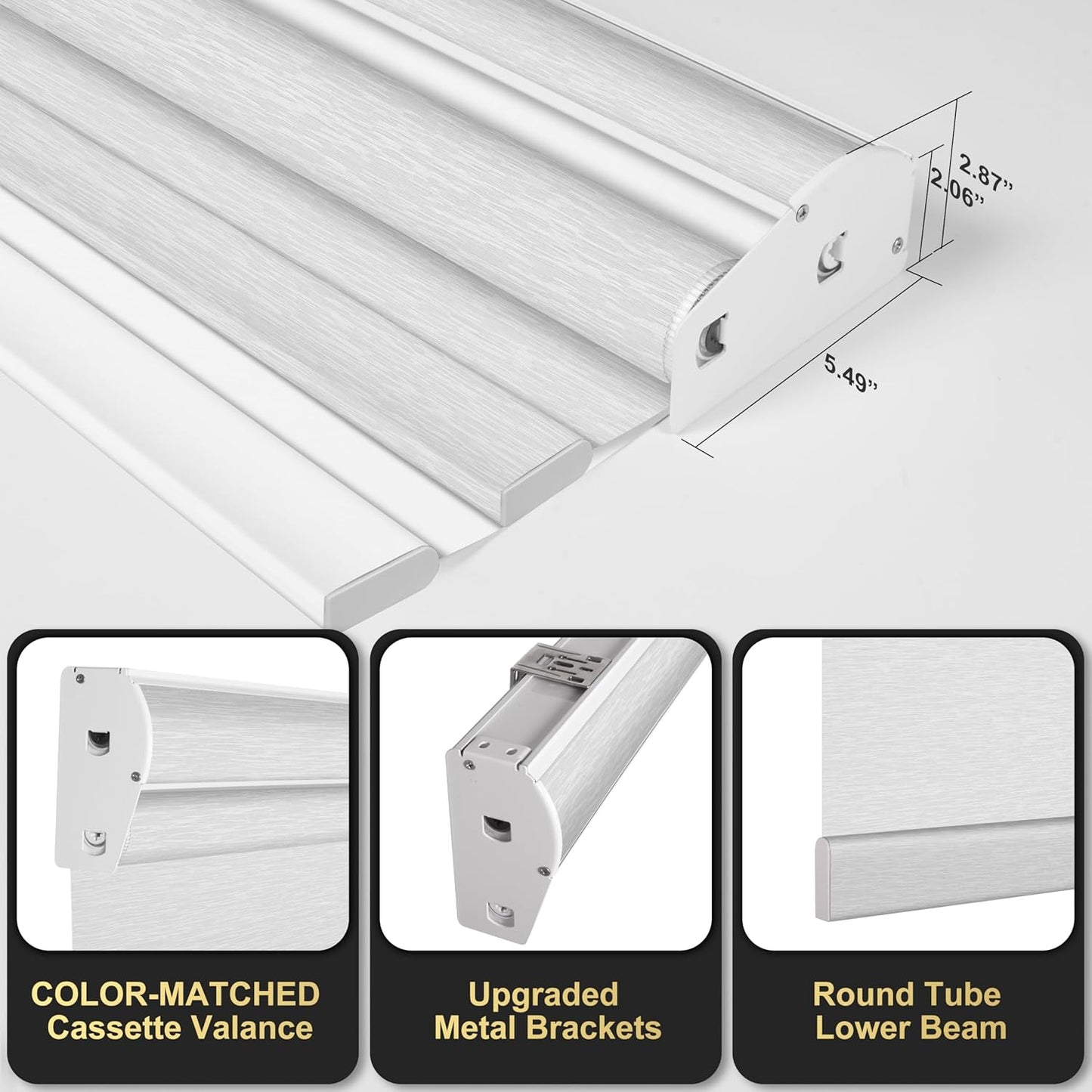 BERISSA Cordless Dual Roller Shades with Cassette Valance,Double Window Shades Blackout and Light Filtering Shades,Day and Night Roller Shades for Home Office Door.Striped Jacquard White.49 W x 64" H