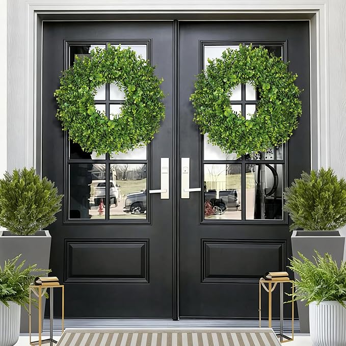 26 Inch Large Greenery Eucalyptus Boxwood Wreaths Artificial Easter Summer Spring Wreaths for Front Door Outdoor All Season Spring Decorations for Home Porch Room Window Wall Farmhouse Decor(Green)