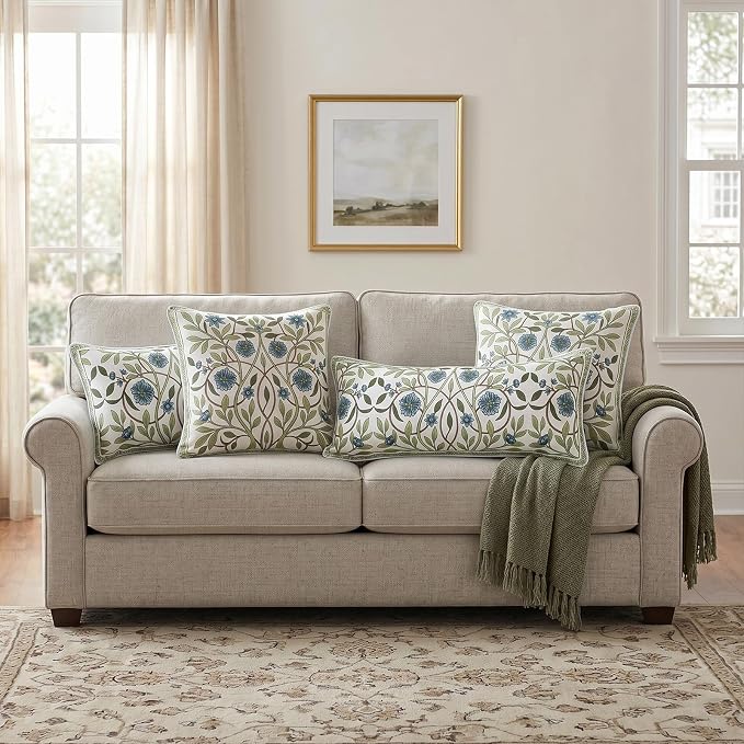 ISAENNE Designer Linen Throw Pillow Cover,Set of 2,28"x12"-Mosella A | Vintage Elegant Rectangle Decor Pillow Cover,Concealed Zipper Design,Floral Pattern,Sofa,Bedroom,Living Room,Lounge Chairs
