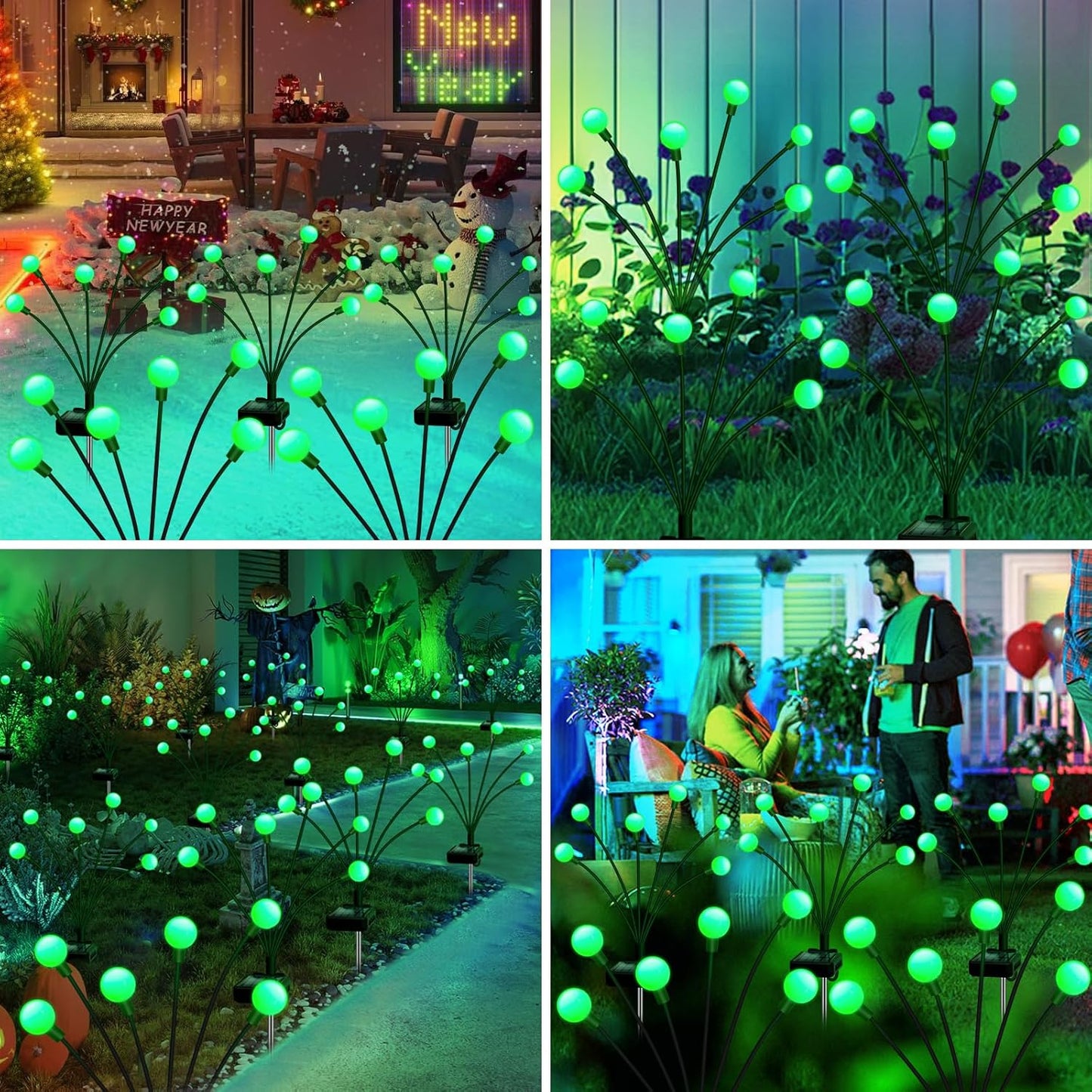 Solar Firefly Light, Christmas Lights for Outside Decorations, 4 Pack 24 LED Green Solar Garden Lights, Outdoor Waterproof Garden Decor for Yard Patio Pathway Lawn Christmas
