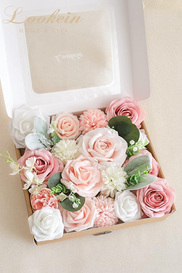 Lookein Artificial Flowers for DIY Wedding Decoration Bridal Bouquet Table Centerpieces Flower Garland Wreaths Aisle Arch Flower Decoration Home Decor, Dreamy Blush