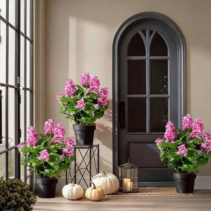 2 Pack Large Artificial Hydrangea Plants Fake Plastic plantas Flowers Trees UV Resistant Indoor Outdoor Realistic Floor Plants Faux Tree for Home Porch Garden Office Porch Patio Front Bonsai Decor