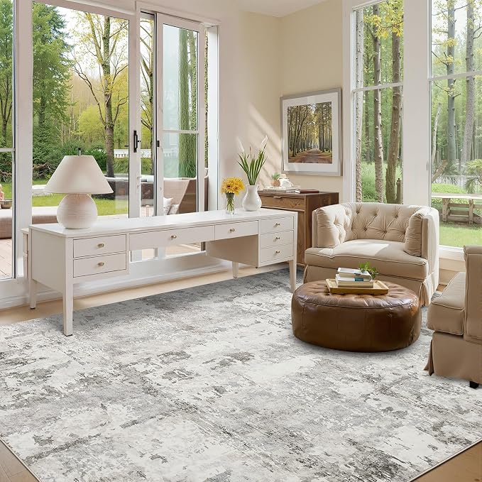 GarveeHome Neutral Area Rugs 8x10 for Living Room, Modern Abstract Large Washable Rug Soft Non Slip Stain Resistant Floor Mat Carpet Indoor Beige Accent Rug for Bedroom Nursery Home Decor