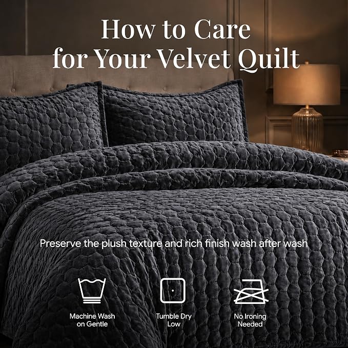 Tribeca Living Lugano Oversized Velvet Quilt Set - All Season, Extra Large, 2 Piece Twin Size Comforter Set with 1 Pillow Sham in Steel Grey Honeycomb Pattern 260GSM