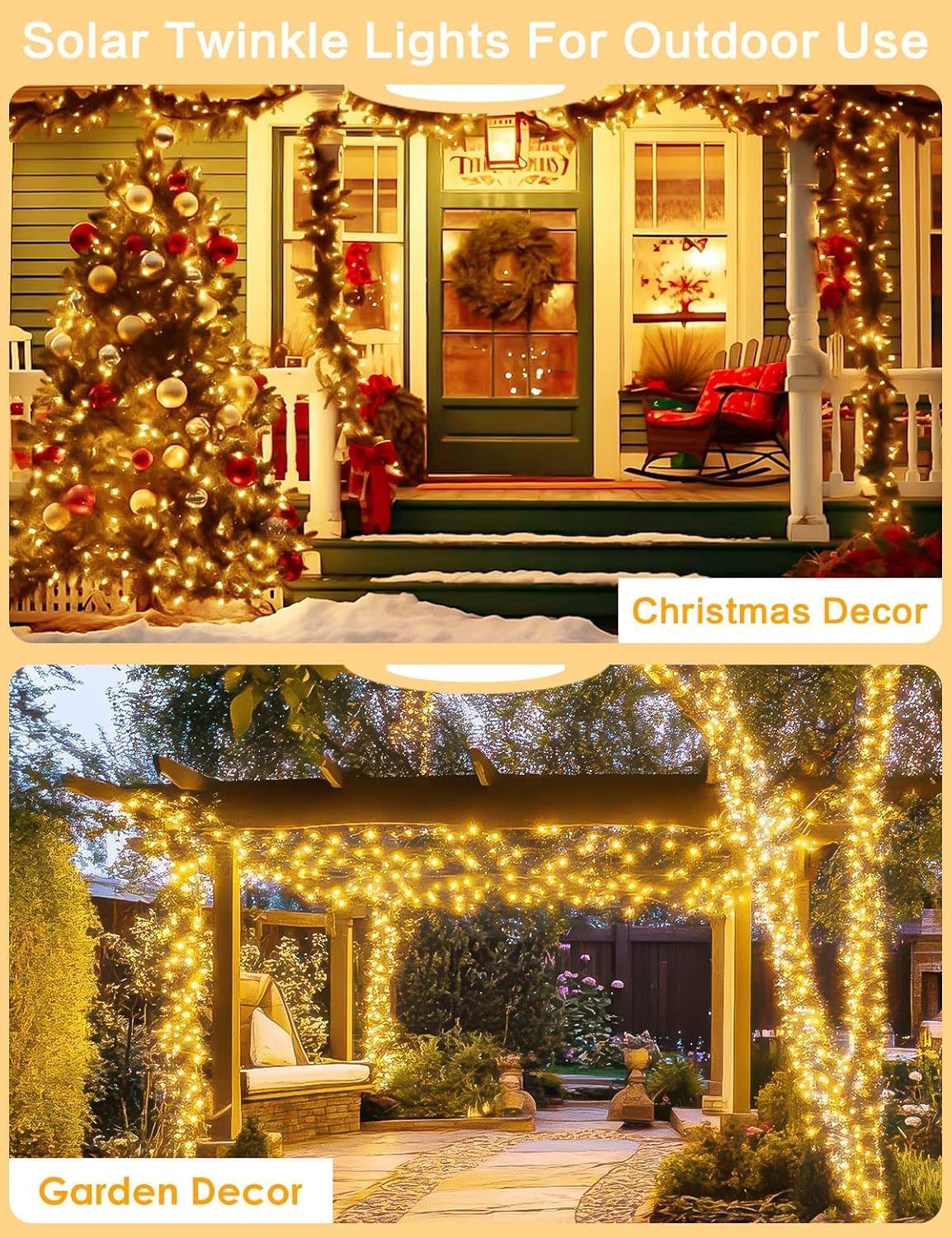 Solar Christmas String Lights Outside, 3 Pack Total 120FT 300 LED Solar Garden Twinkle Lights Outdoor, Waterproof with 8 Modes Solar Fairy Lights for Patio Party Wedding Christmas Decor (Warm White)