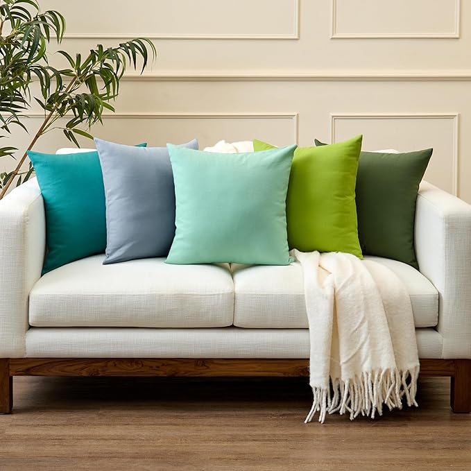 Encasa XO Throw Pillow Covers 16x16 in Set of 4 Leaf Green | No Inserts | Cotton Pillow Covers for Living Room, Bed, Sofa, Couch | Decorative Cushion Covers with Improved Zipper