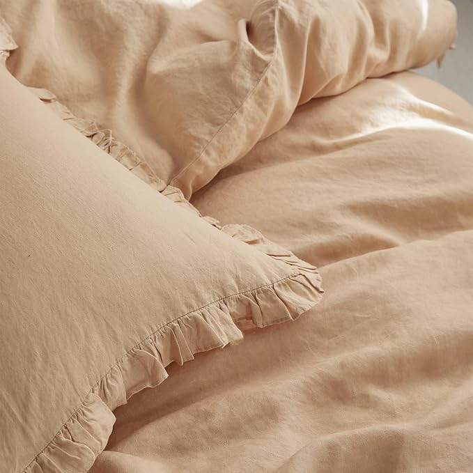 Simple&Opulence 100% Linen Euro Sham Covers with Ruffle, 26x26 Inch Pillow Covers Set of 2, Euro Pillow Shams for Bed Couch French Home Decor Luxury and Breathable Square Pillow Cases, Sand