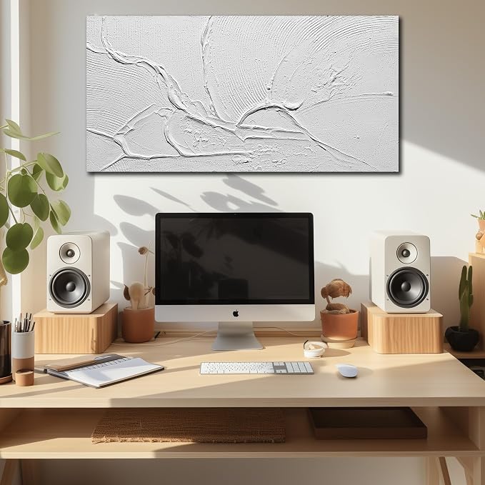 THRLVEART Abstract Canvas Wall Art For Kitchen Minimalist Hand Painted Wall Art For Bedroom White Wall Decor For Living Room Size 20 x 40 Inch