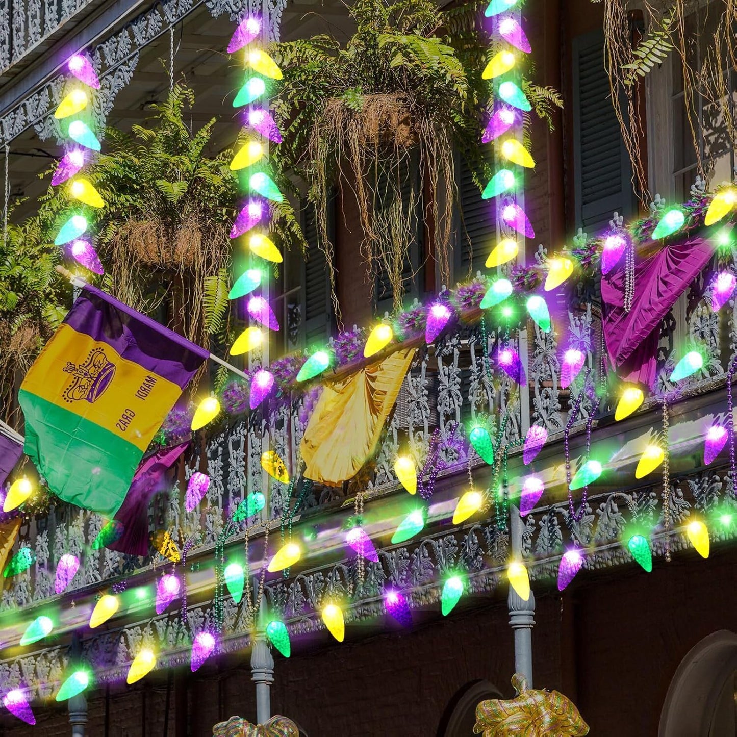 Solar Halloween Lights Christmas Lights C6 Strawberry String Lights Mardi Gras String Lights, 50 LED 8 Modes Waterproof Outdoor Use for Mardi Gras Christmas Tree Camping Balcony Halloween Party Decor