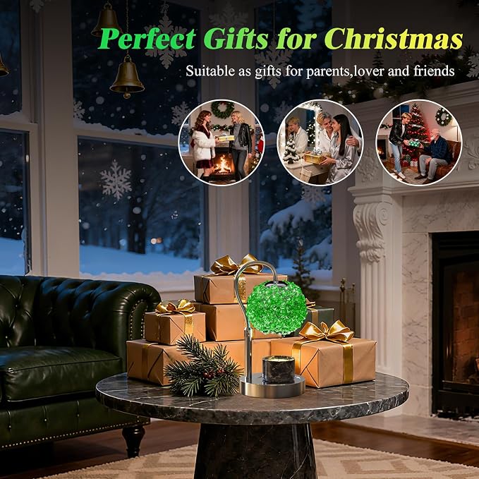 Luxury Candle Warmer Lamp with Timer & Dimmable Brightness, Crystal Gemstone Shade & Premium Base - Adjustable Wax Melt Warmer for Home Decor (Green)