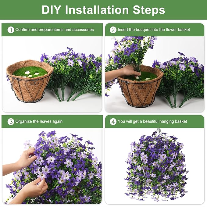 INQCMY Artificial Faux Hanging Flowers Plants Basket for Outdoor Outside Spring Summer Decoration,UV Resistant Fake Silk Daisy in Planter Resistant Look Real for Home Porch Balcony Patio Yard Decor