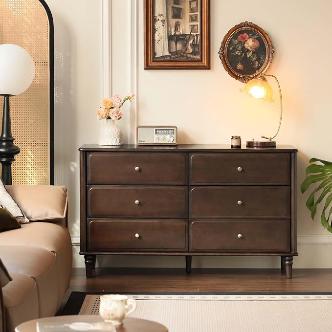 97" Large Vanity Desk with 6 Drawers, Poplar Wood Makeup Table for Bedroom, Space-Saving Narrow Design for Living Room, No Chair No Mirror