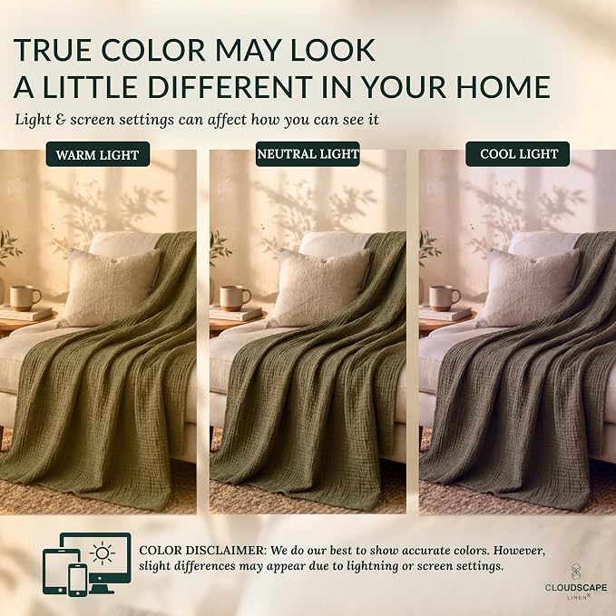 CLOUDSCAPE 4 Layer Muslin Blanket for Adults - 100% Cotton Throw Blanket - 50"x70" Oversized Gauze Throw for Sofa, Couch - Soft Lightweight Breathable Muslin Cotton Throws for Summer- Olive Green