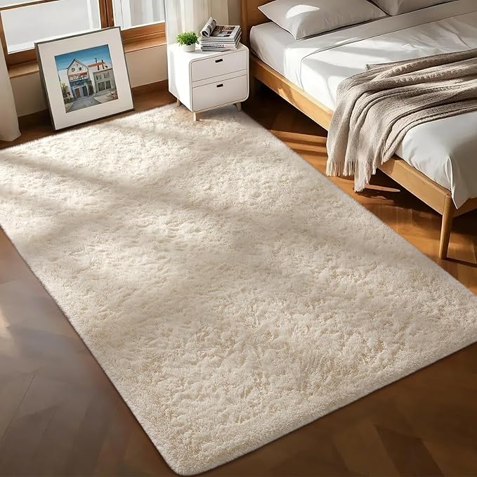 Ophanie 7x10 Area Rugs for Living Room,Upgrade Non-Slip Fluffy Soft Large Shag Bedroom Carpet,Ivory Big Indoor Thick Nursery Rug,Carpets for Boy and Girls Room Dorm Decor with Over 99 pcs Pile fibers