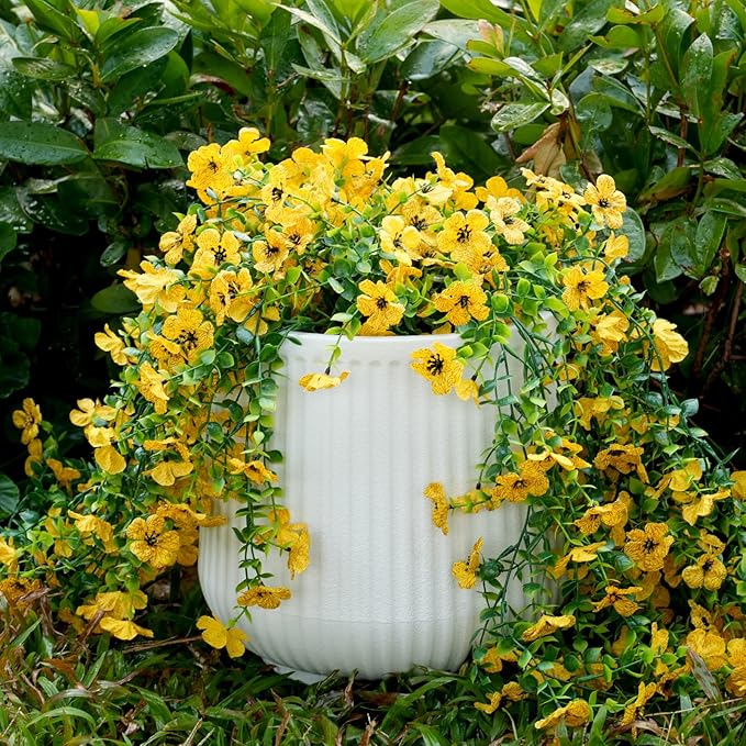 Fanfantoey 3Pcs Artificial Flowers for Outdoors, UV Resistant Fake Flowers, Realistic Artificial Hanging Flowers, Fake Plants Silk Daisy Vines for Spring Summer Outdoor Decor(Yellow)