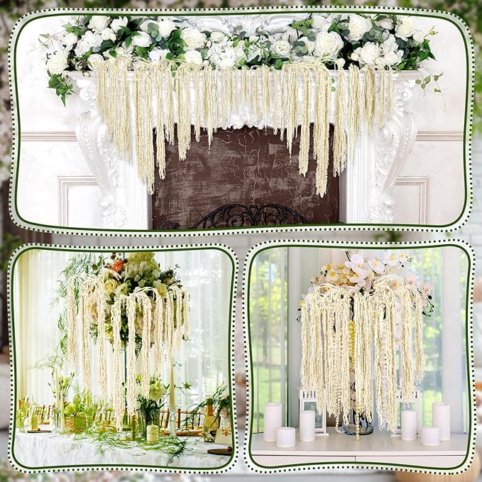 Suncalla 12 Pcs Beige Spring Natural Dried Amaranthus Hanging Flowers Amaranthus Artificial Flowers for Wedding Arch Bouquet Floral Garland Wall Home Decoration (45 Inch)