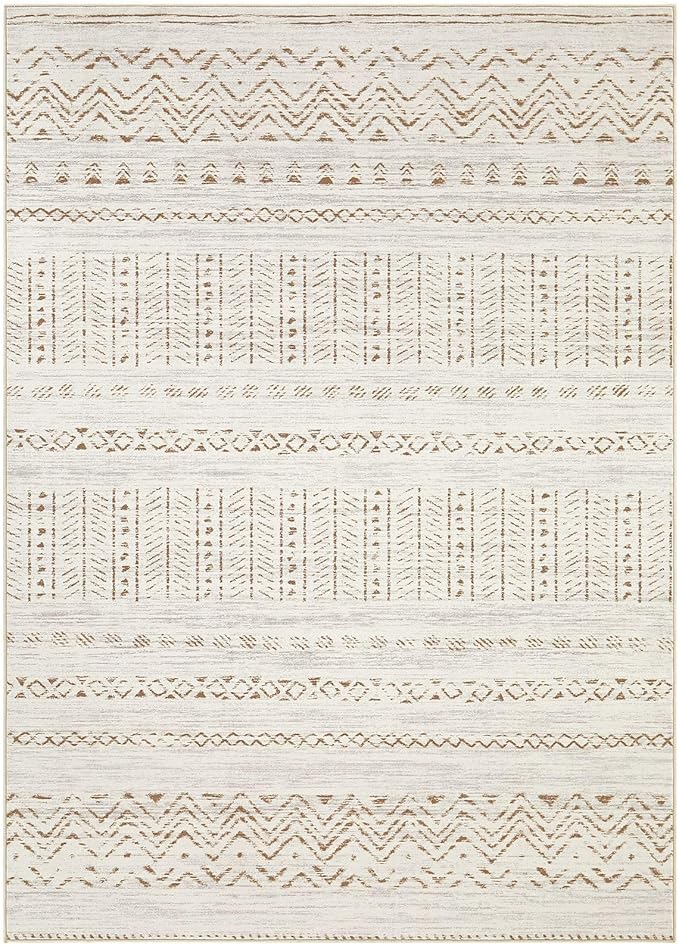 cotiled 9x12 Area Rug Living Room: Washable Boho Rugs with Non Slip Backing Large Soft Indoor Stain Resistant Carpet for Bedroom Farmhouse Dining Room Lightweight Home Decor Brown/Cream