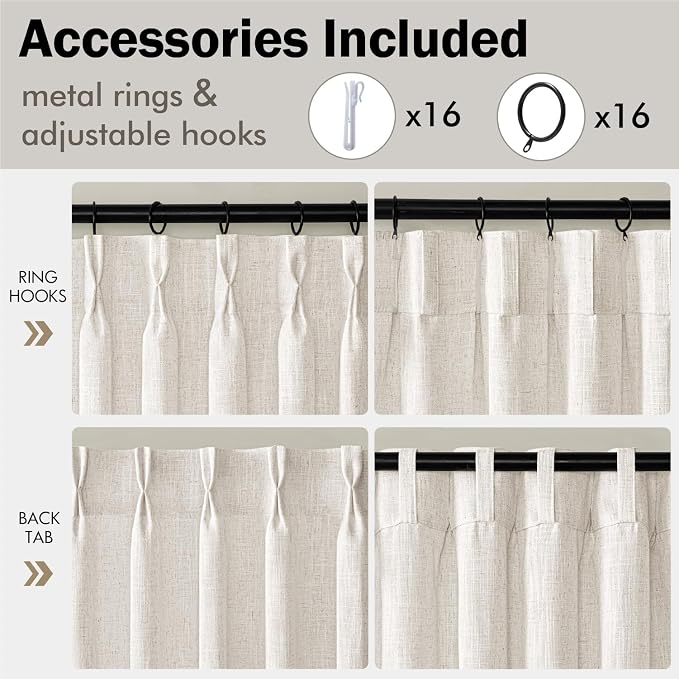 MIULEE Pinch Pleated Thick Linen Curtains 54 Inches Long 2 Panels for Kitchen Bedroom Basement, Linen Textured Memory Trained Drapes Pleat Back Tab Light Filtering Natural Small Short Window Curtains