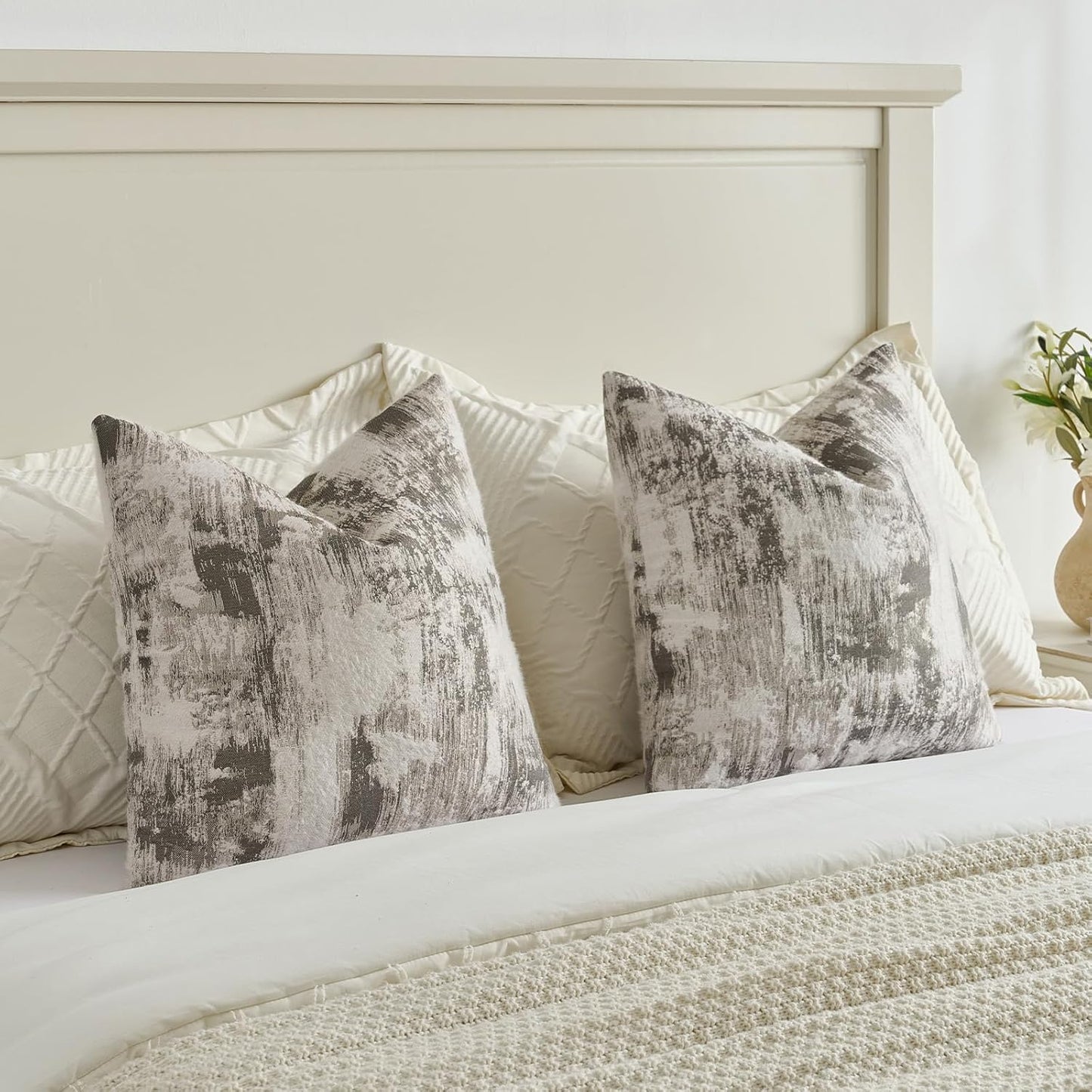 FUTEI Black White Decorative Throw Pillow Covers 24x24 Inch Set of 2,Soft Faux Cashmere Jacquard - Textured & Cozy Euro Pillow Shams,Modern Home Decor for Couch Bed Living Room