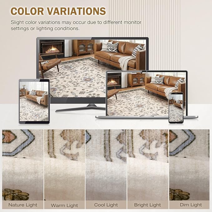 9x12 Area Rugs for Living Room - Large Carpet Ultra Thin Soft Washable Oriental Vintage Floral Distressed Big Indoor Carpets for Bedroom Nursery Dorm Home Decor Aesthetic - Brown Black