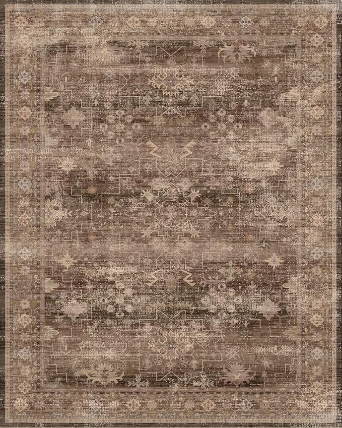 Washable 10ft Long Runners for Hallways, Brown 2'6"x10' Wide Kitchen Runner Rug, Entryway Indoor Rug, Non Slip Rubber Backing Boho Vintage Dark Floor Decor