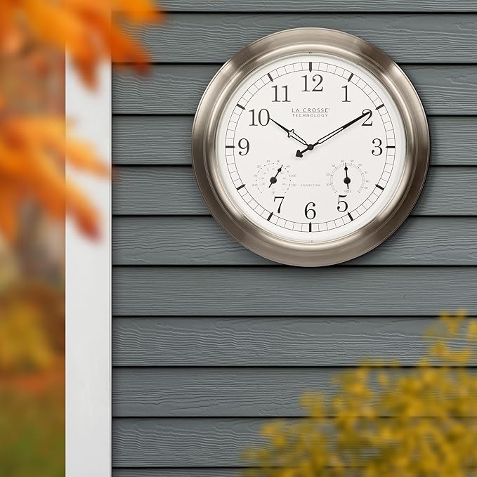 La Crosse Technology 404-80017-INT 17.9-inch Indoor/Outdoor Classic Stainless Steel Atomic Analog Wall Clock