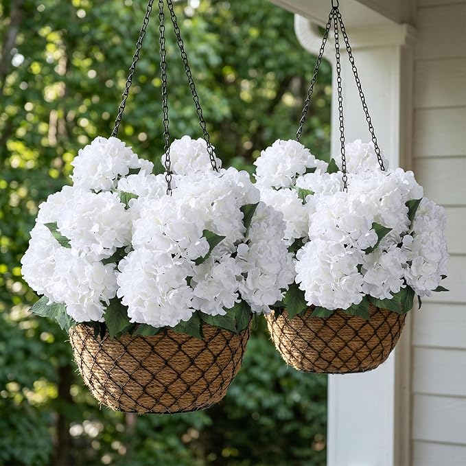 Ivydale Artificial Flowers for Outdoors, 4 PCS White Fake Silk Hydrangea Flower Stems for Bouquets UV Resistant Realistic Faux Plants Home Outdoor Wedding Party Centerpieces Decor