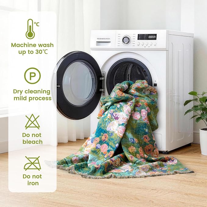 MSGKV Boho Throw Blanket for Couch Cotton Floral Blanket 50"x60" for Sofa Chair Throws Muslin Summer Breathable Lightweight Farmhouse Blankets Home Decor All Seasons