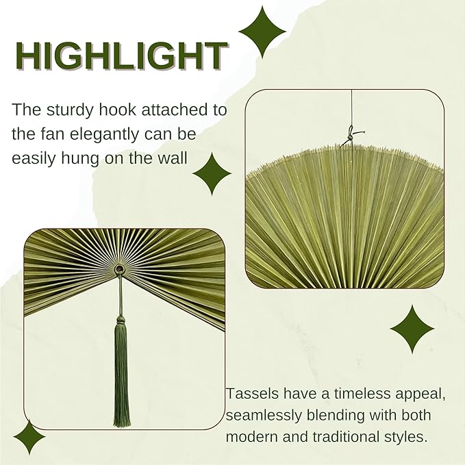 ChumDecor Fan Wall Decor, Japanese Giant Fan, Large Bamboo Fan Wall Art For Boho Hanging Headboard, Decorative Folding Fans For Over Bed, Asia Trending (Army Green 40inch)