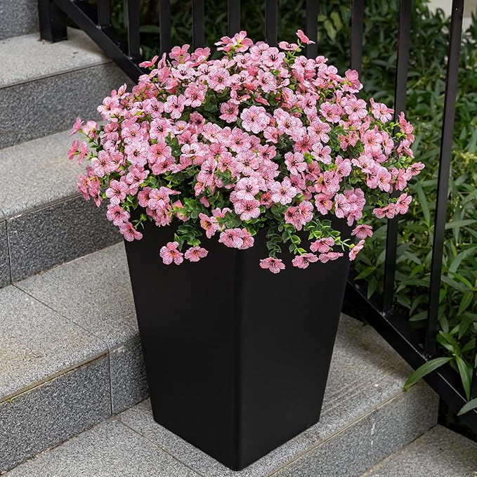 Lnoicy 20 Bundles Artificial Flowers for Outdoor Fake Plants for Spring Decoration,Faux Eucalyptus Flowers for Planter UV Resistant Lifelike for Home Porch Garden(Pink)