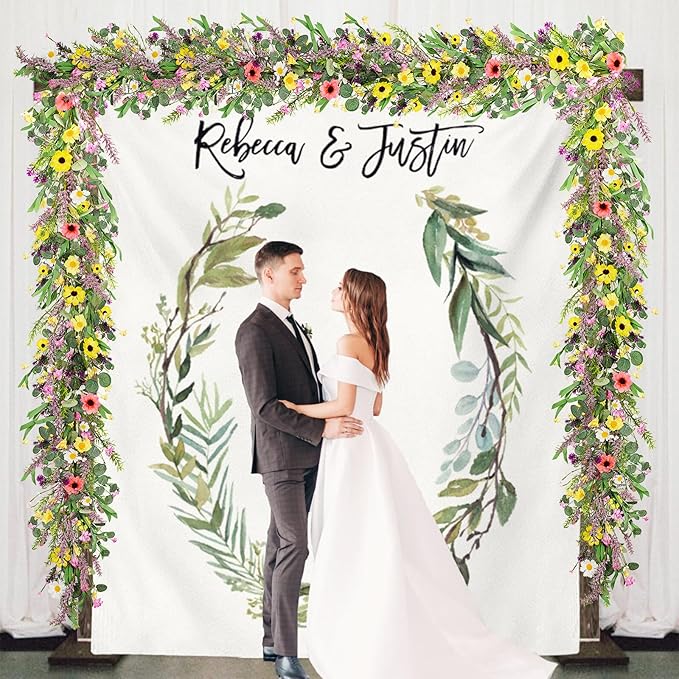 2pcs 6 ft Artificial Wildflower Garlands Wisteria Lavender Garland Daisy and Lavender Faux Floral Vine Summer Spring Floral Fake Garland All Year Round Home Decor for Indoor Outdoor Wedding Arch
