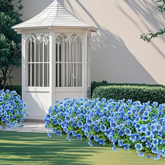 Ouddy Decor 12 Bundles Artificial Flowers for Outdoors Fake Silk Flowers UV Resistant Faux Plastic Plants for Spring Summer Garden Porch Window Box Table Vase Home Indoor Outdoor Decoration, Blue