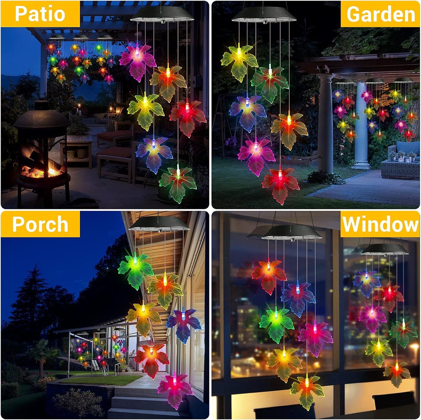 Toodour Solar Wind Chimes, Color Changing Maple Leaf Wind Chime, LED Mobile Wind Chimes, Waterproof Outdoor Wind Chime Lights for Garden, Patio, Party, Window, Thanksgiving