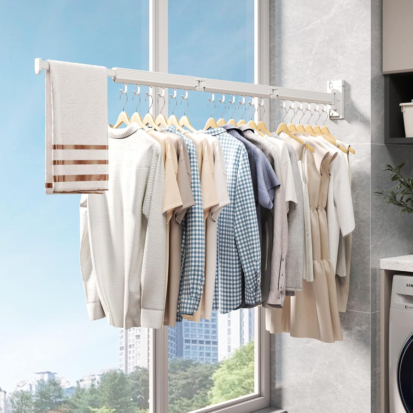 Wall Mounted Clothes Drying Rack, Collapsible Laundry Drying Rack, Retractable Foldable Drying Rack Clothing for Hanging Clothes