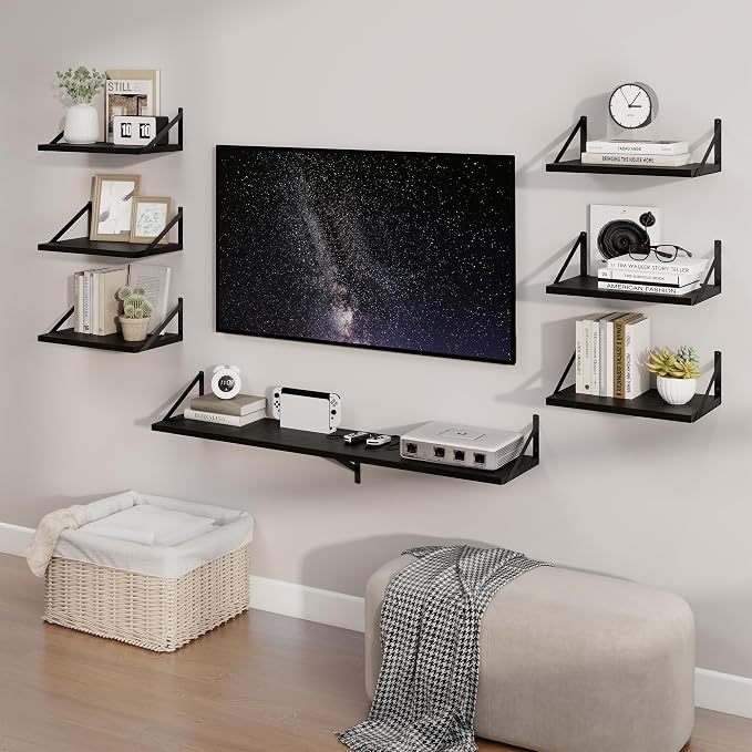 Axeman 10 Inch Deep Black Floating Shelves for Wall Set of 2 | 24 Inch Black Wood Shelves for Books, 24'' x 10'' Black Shelves for Living Room Bathroom Kitchen