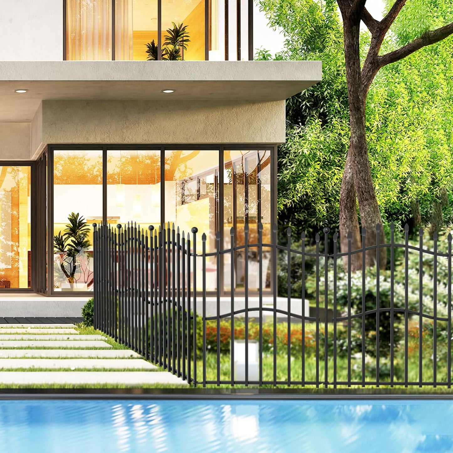 20 Panels Tall No Dig Garden Fence - 32in H x 45ft L 19 Panels + 1 Gate, Reinforced Square Tube Rustproof Animal Barrier, Decorative Metal Fencing for Yard & Outdoor Dog Pet Play Areas