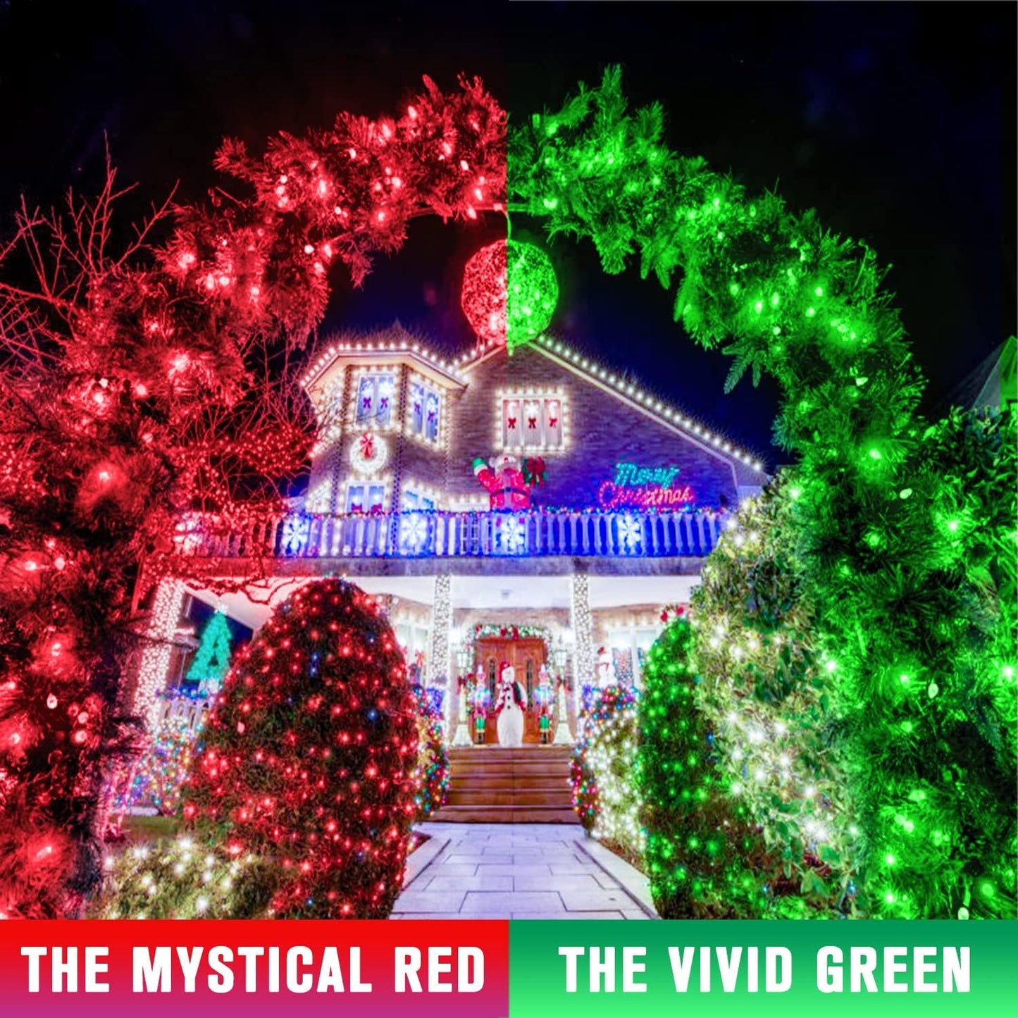 JMEXSUSS 168ft 600 LED Red to Green Halloween Lights Outdoor, Red Green Color Changing Christmas Lights, Christmas Twinkle String Lights Plug in for Tree Porch Yard Christmas Halloween Decorations