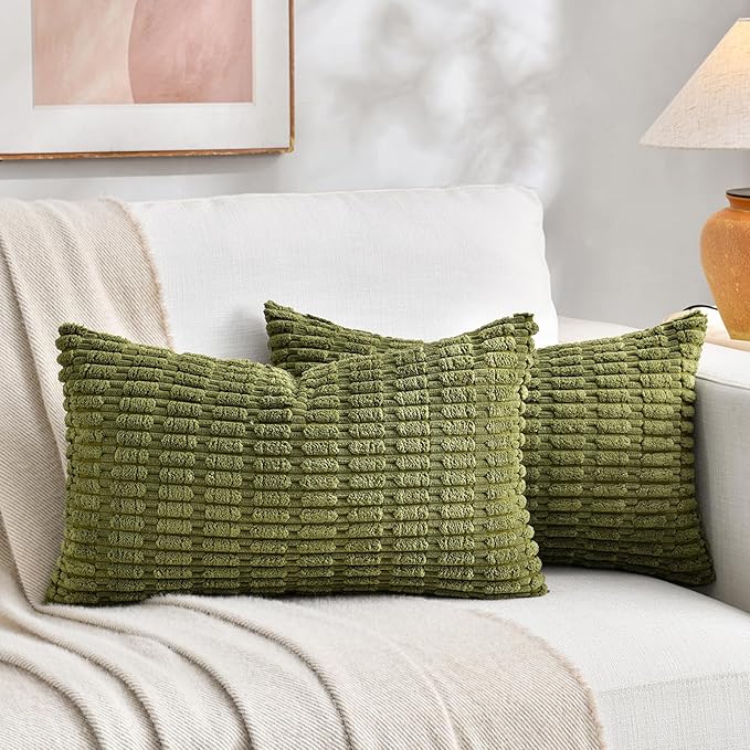 Fancy Homi 4 Packs Decorative Throw Pillow Covers for Living Room Couch Bed, Modern Farmhouse Boho Home Décor Accent Cushion Case, 24" x 12" (Pack of 4), Moss Green
