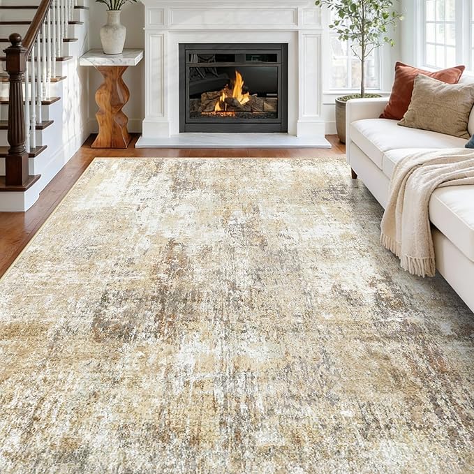 RELEANY Washable Area Rugs 5'x8' Non-Slip Modern Abstract Soft for Living Room Entryway Bedroom Nursery, Print Pattern, Neutral Brown Gray