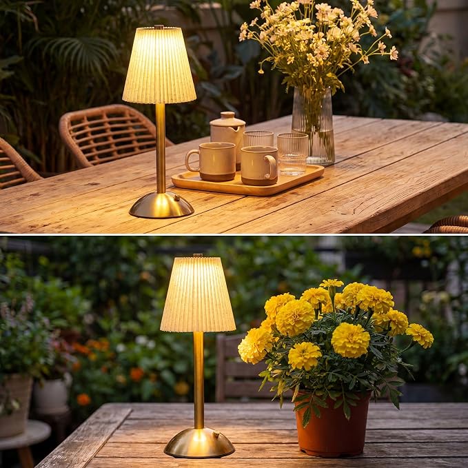 Liliful 2 Pcs Cordless Table Lamp Rechargeable Touch LED Small Gold Portable Battery Operated USB-c Desk Lamp 3 Color Dimmable for Bedroom Living Room Dining (Gold,Linen Fabric)