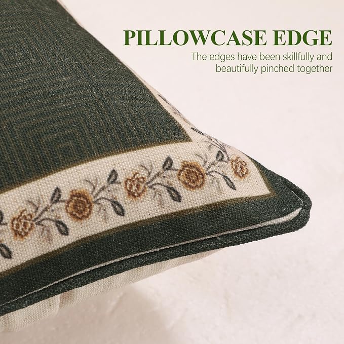 ISAENNE Vintage Elegant Linen Rectangle Throw Pillow Cover,28"x12"-Murad E | Designer French Green Pillow Cover,Concealed Zipper Design,Floral and Bird Pattern,Sofa,Bedroom,Living Room,Lounge Chairs