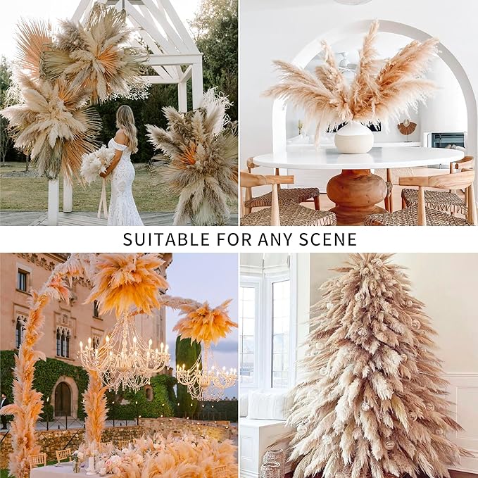 Wertuirk 10 Stems 46 inch Tall Pampas Grass Decor - Large Fluffy Dried Pompas Grass for Floor Vase - Rustic Wedding, Baby Shower, Party, Farmhouse, Boho Home Decor