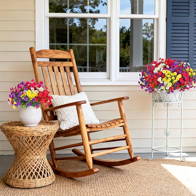 Hrobek Artificial Flowers for Outdoors, 12 Bundles Fake Plastic Petunias Flower Plant, Faux UV Resistant Silk Morning Glory for Outside Planter Garden Front Porch Door Spring Summer Decor
