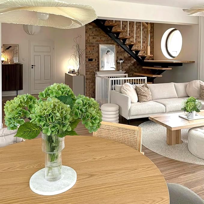 JINWOE Light Green Artificial Hydrangeas, 4Pcs 20" Real Touch Silk Flowers,Lifelike Hydrangeas Stems Faux Flowers for Bouquet Table Centerpieces Indoor Spring Outdoor Home
