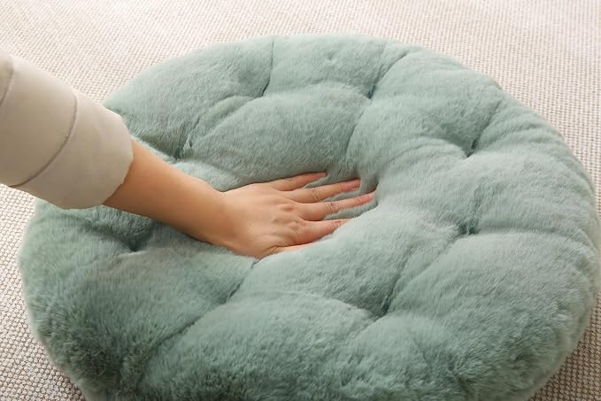 Large Floor Pillow Meditation Cushion Round Floor Cushions for Adults,Luxury Faux Fur Thick Floor Pillows for Sitting Put in Living Room Balcony Outdoor Tatami(Sage Green)