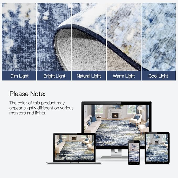 Lofus 9x12 Area Rug for Living Room,Abstract Large Rugs with Non-Slip Backing, Neutral Modern Washable Carpet for Bedroom Dining Room Home Office Nursery Indoor, Dark Blue/Brown