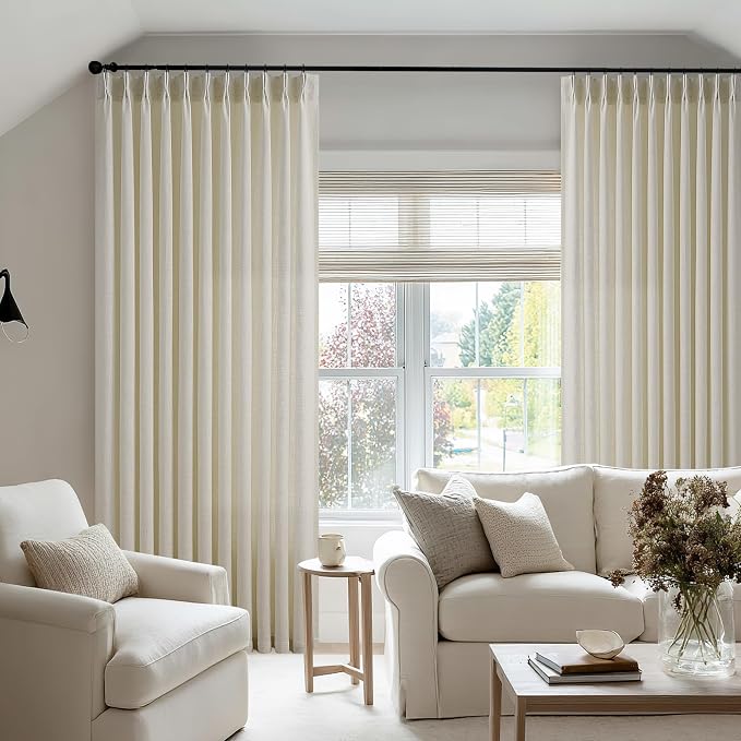 Extra Wide Pinch Pleated Linen Curtains 102 Inches Long 70 Inch Width Linen Flax Light Filtering Window Curtains 102 Inch for Living Room Bedroom Patio Pinch Pleat Drapes Hooks Rings 1 Panel 70x102
