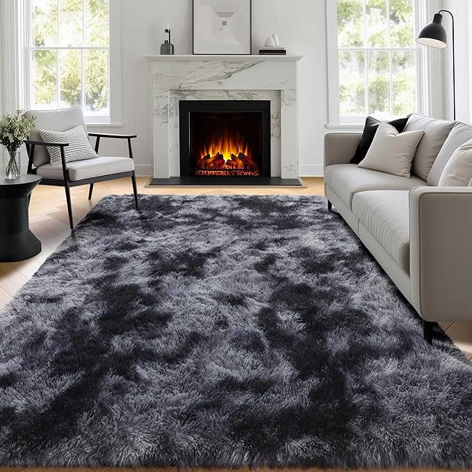 PAGISOFE Area Rugs 9x12 Living Room,Large Dark Grey Shag Rugs for Bedroom, Extra Large Thick Gray Fluffy Nursery Carpet Boys Girls Dorm Rugs for Kids Room Home Decor Aesthetic,Playroom Classroom Men