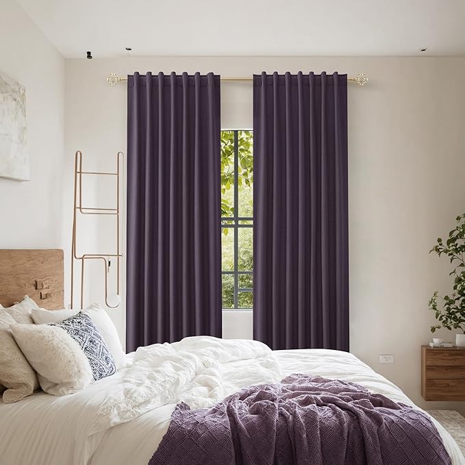 Guken 100% Blackout Curtains 84 Inch Length 2 Panels Set for Living Room Bedroom Back Tab Thermal Insulated Black Out Linen Drapes Room Darkening Window Curtains 84 Inches Long,Plum