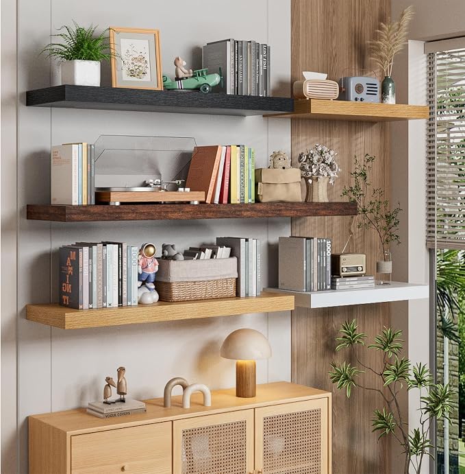 Heimlove 12" Deep White Floating Shelves for Wall, 24 Inch Shelf Bathroom Shelves Set of 2, Mounted Shelves for Books Living Room Laundry Room Bedroom Kitchen Home Office